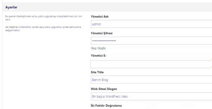 wordpress kurulumu ayarlar