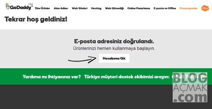 godaddy hesabına giris